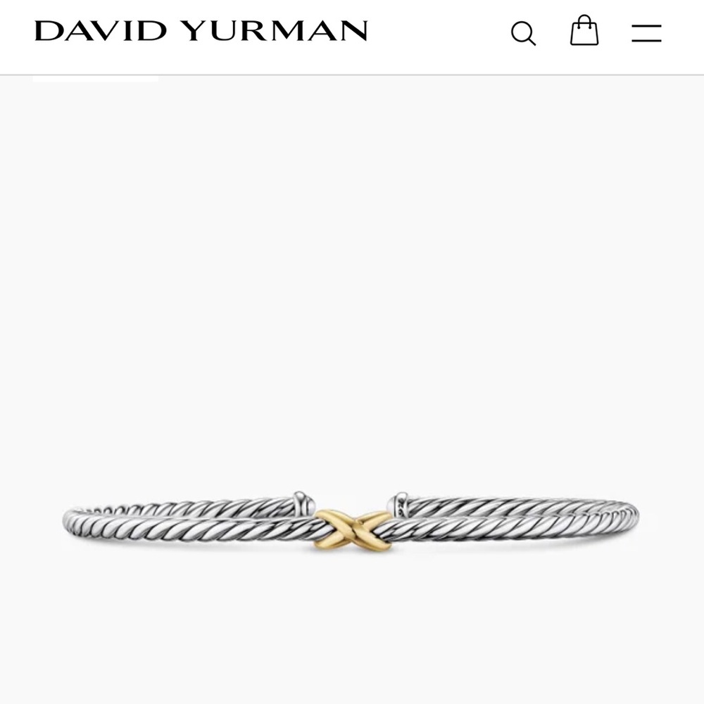 David Yurman Silver Cable Bracelet with 14k Gold Accent